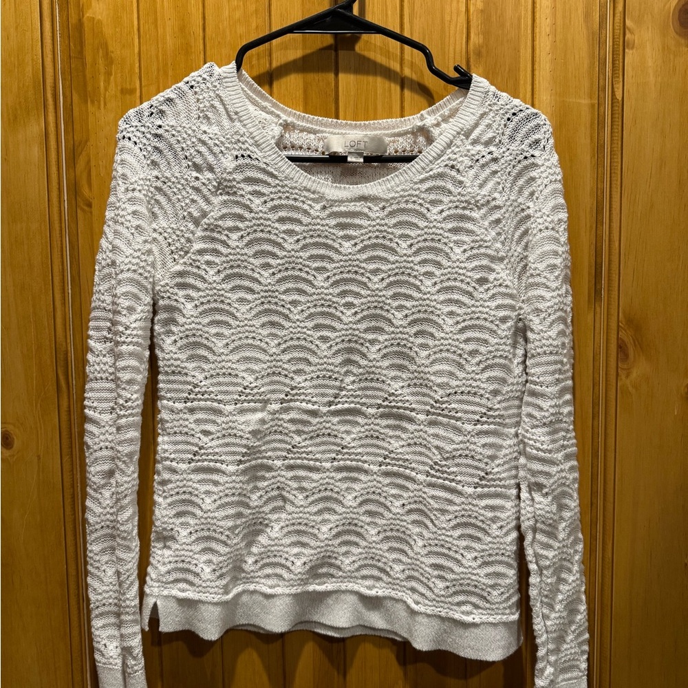 LOFT White Textured Long Sleeve Top